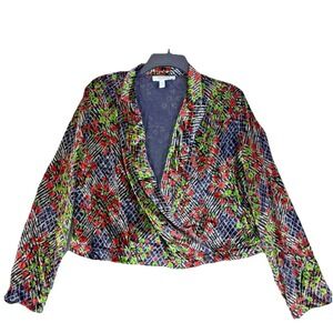 Anthropologie Ett Twa Womens Cropped Blazer Velvet Floral Open Front Size 10